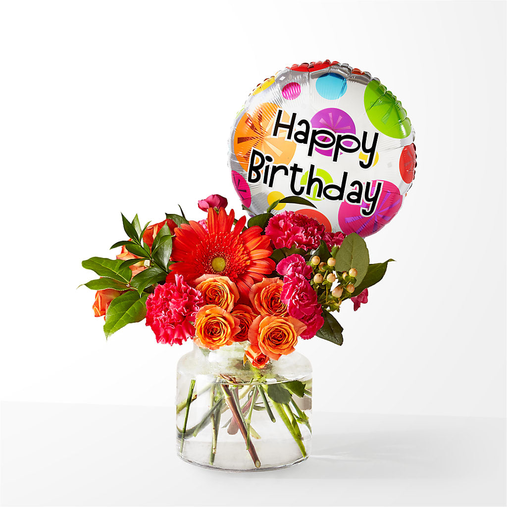 Fiesta Bouquet with Birthday Balloon – Floreria Principe De Paz Llc, Somerset NJ