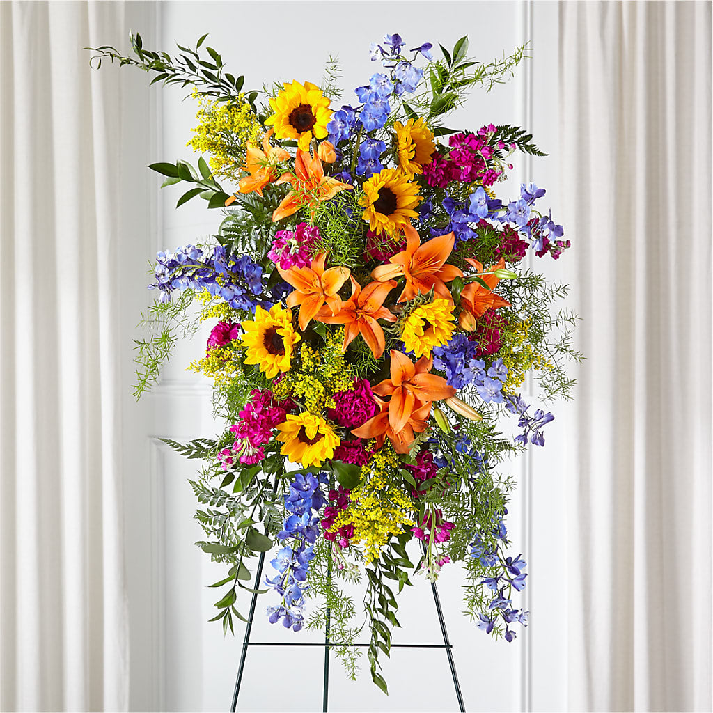 Sunlit Memories Standing Spray (Standard) – Floreria Principe De Paz Llc, Somerset NJ