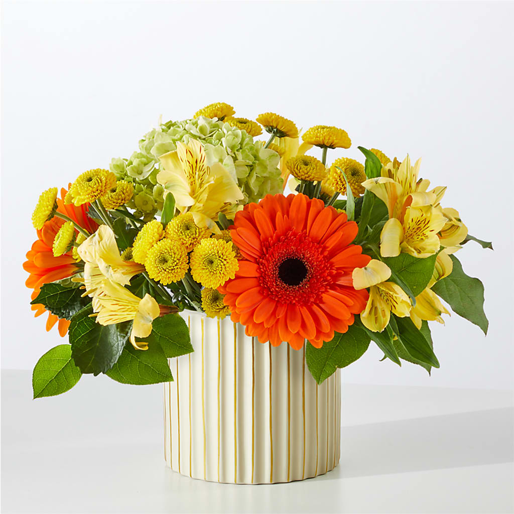 Autumn Sunshine Bouquet with Ivory Vase – Floreria Principe De Paz Llc, Somerset NJ