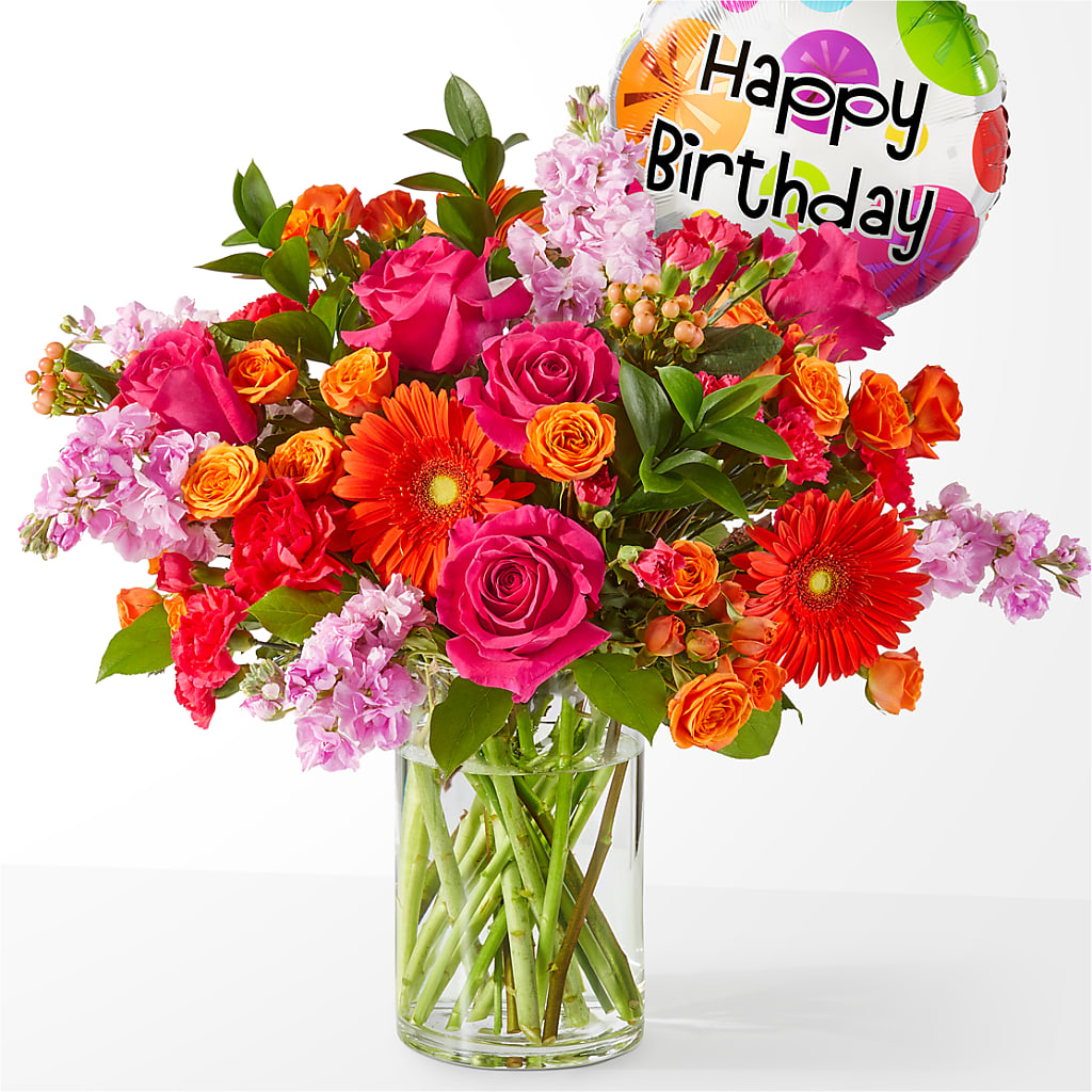 Fiesta Bouquet with Birthday Balloon –  Floreria Principe De Paz Llc, Somerset NJ