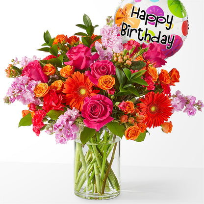 Fiesta Bouquet with Birthday Balloon –  Floreria Principe De Paz Llc, Somerset NJ