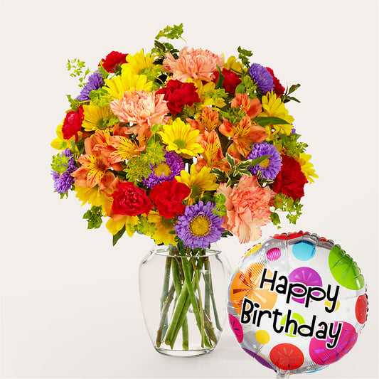 Kaleidoscope Bouquet with Birthday Balloon –  Floreria Principe De Paz Llc, Somerset NJ