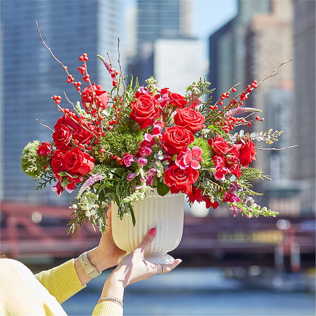 Big Red Bow Bouquet –  Floreria Principe De Paz Llc, Somerset NJ