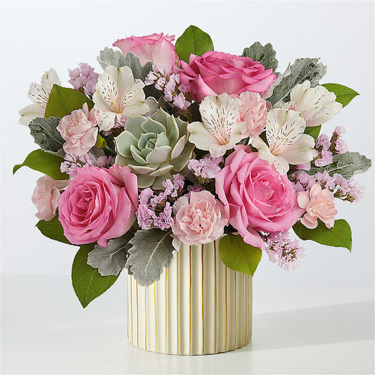 Dusty Rose Bouquet with Ivory Vase –  Floreria Principe De Paz Llc, Somerset NJ