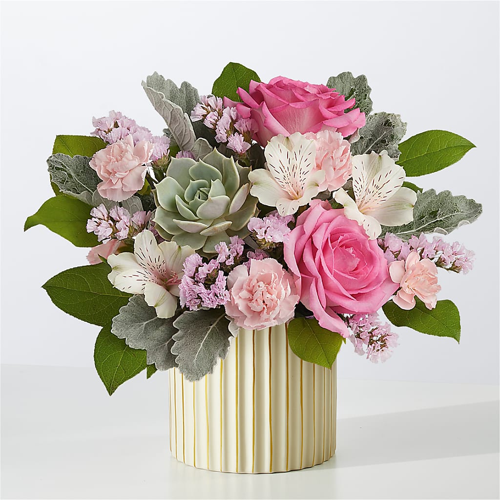 Dusty Rose Bouquet with Ivory Vase –  Floreria Principe De Paz Llc, Somerset NJ