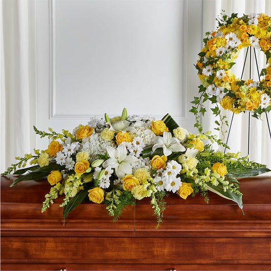 Golden Harmony Casket Spray –  Floreria Principe De Paz Llc, Somerset NJ