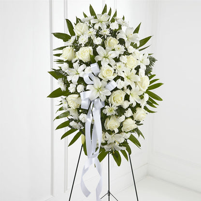 Exquisite Tribute Standing Spray-White Ribbon –  Floreria Principe De Paz Llc, Somerset NJ