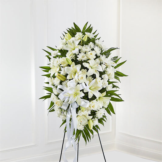 Exquisite Tribute Standing Spray-White Ribbon –  Floreria Principe De Paz Llc, Somerset NJ