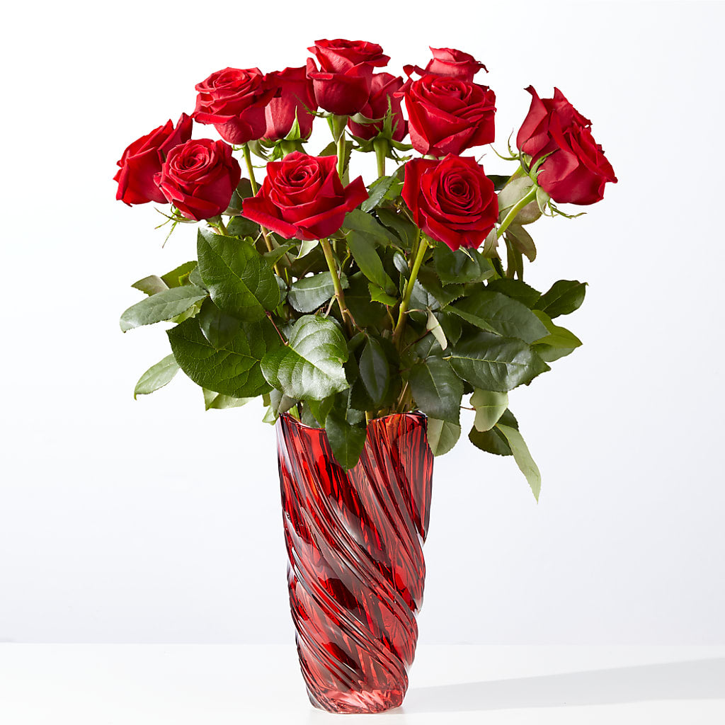 Classic Love Red Rose Bouquet with Luxe Swirl Vase –  Floreria Principe De Paz Llc, Somerset NJ